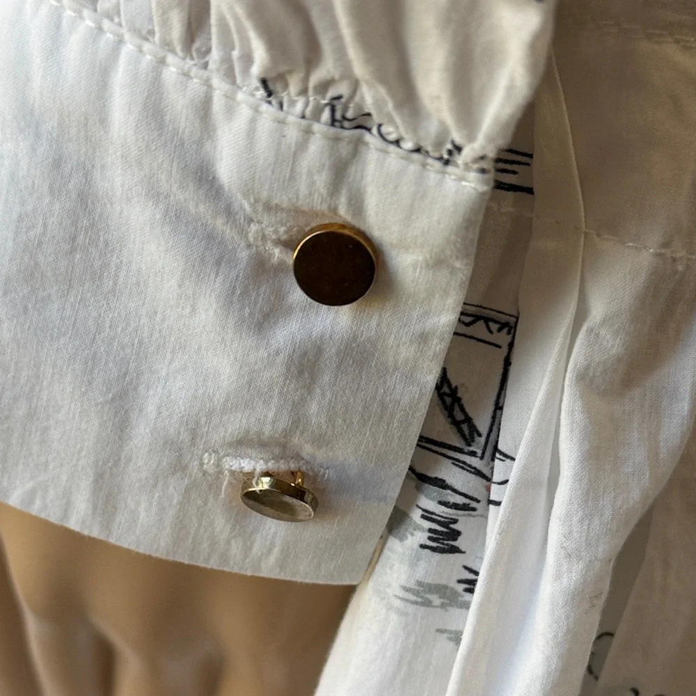 En Saison Travel Print Dress with Puff Sleeves, Tie Waist, Medium - Picture 12 of 13